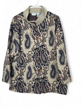 90’s Backyard Blues Paisley Button-Front Sweater - Beige/Navy